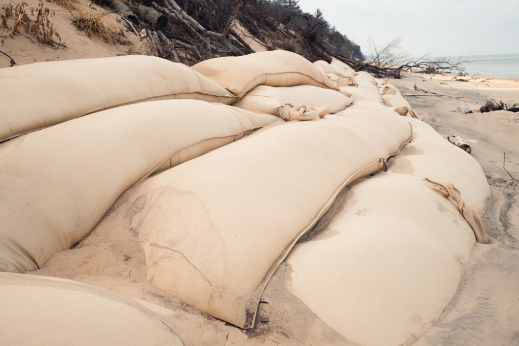 Geotextile tubes supporting dune