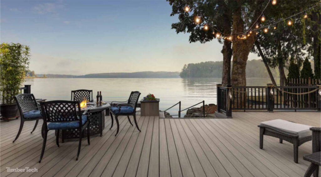TimberTech patio overlooking a quiet day on a lake